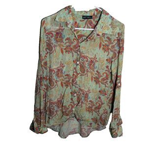 Mast 1883 Blouse Women's Medium Paisley Cupro Blend Button Up Sheer Top Boho